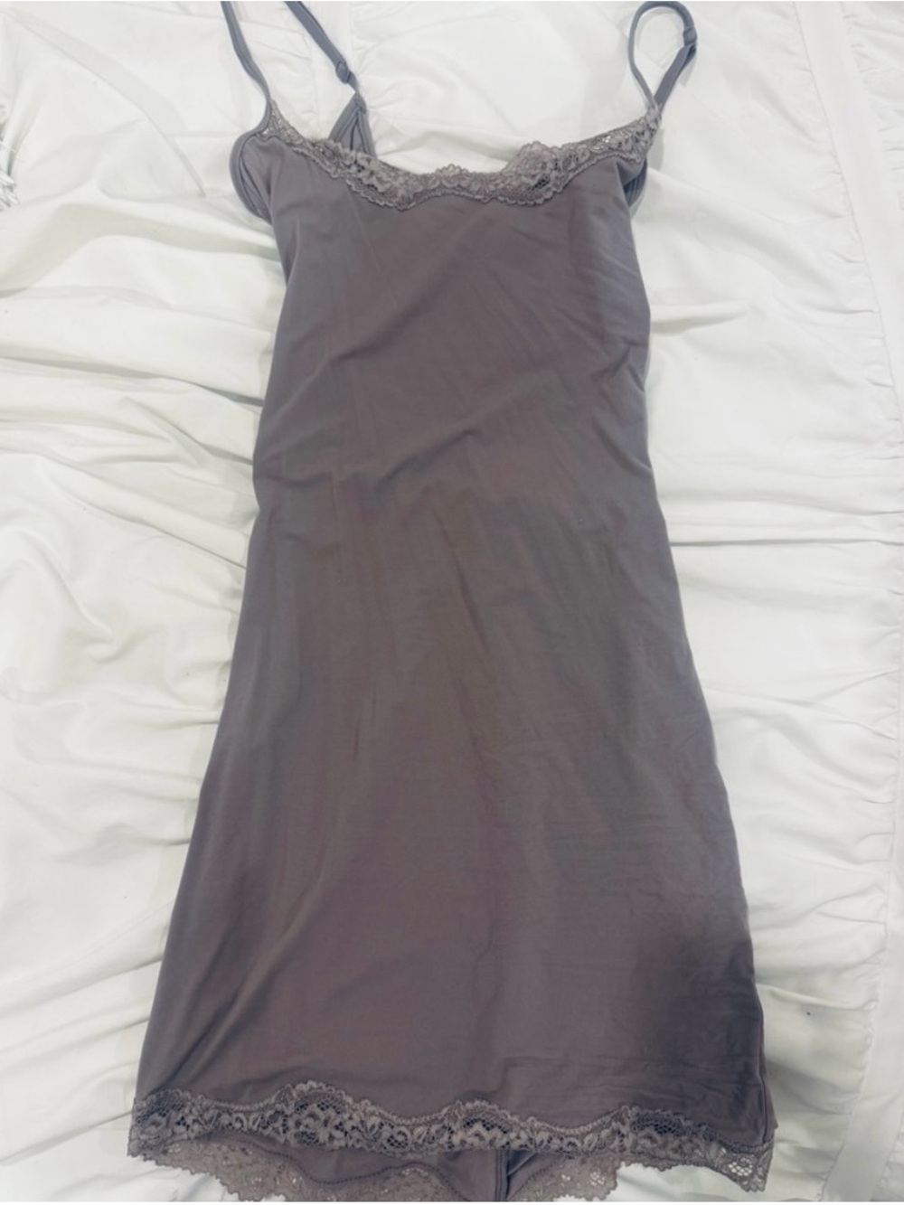 SKIMS- grey slip lace mini dress size:xs